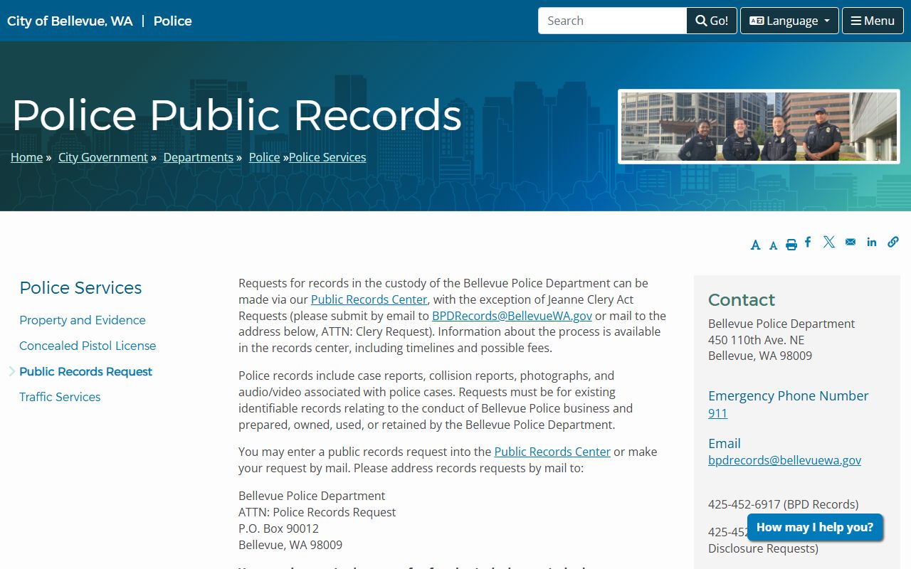 Bellevue Police Department public records page