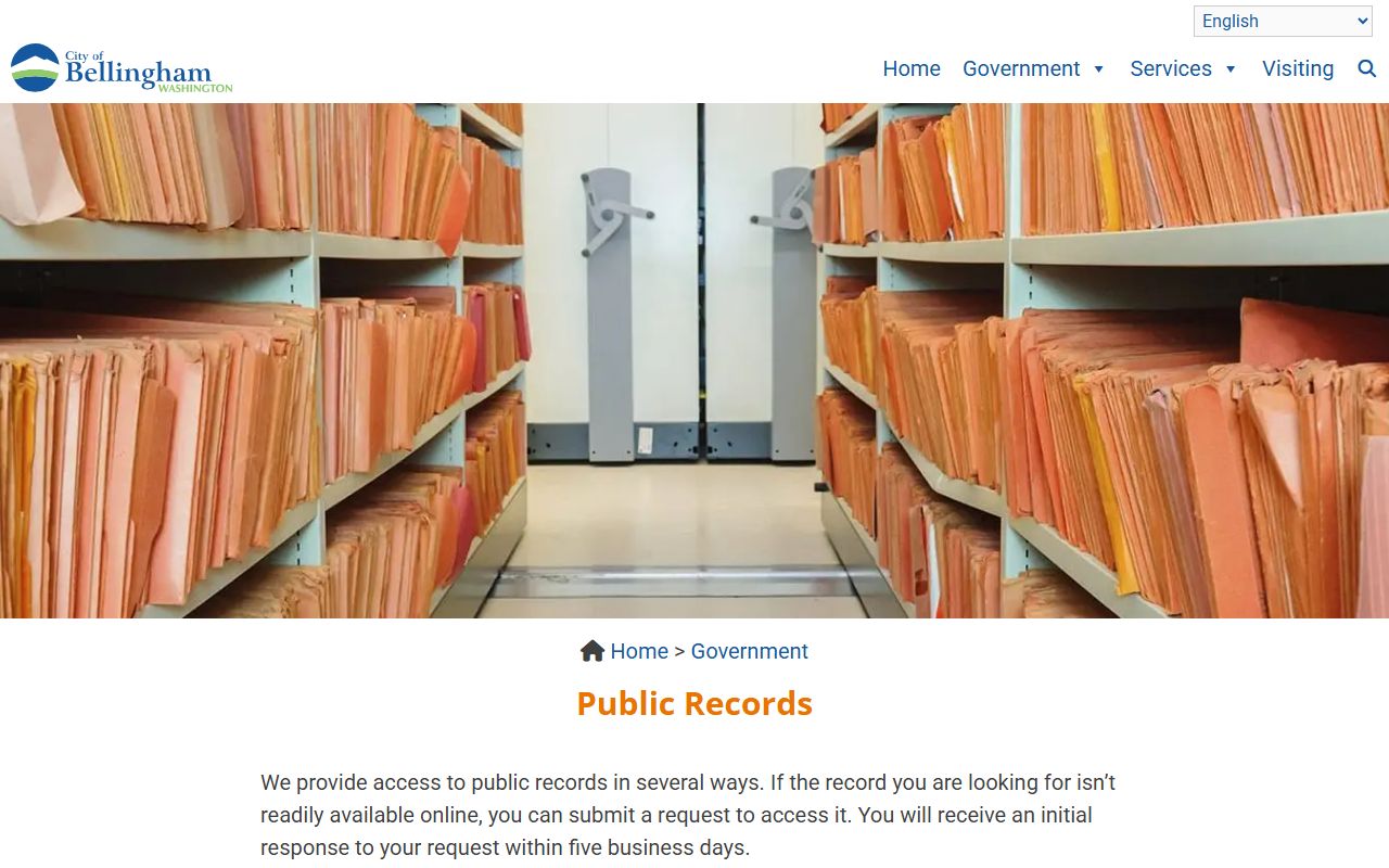 City of Bellingham public records page