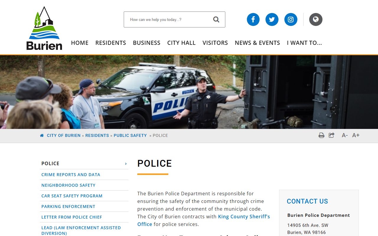 City of Burien police services page