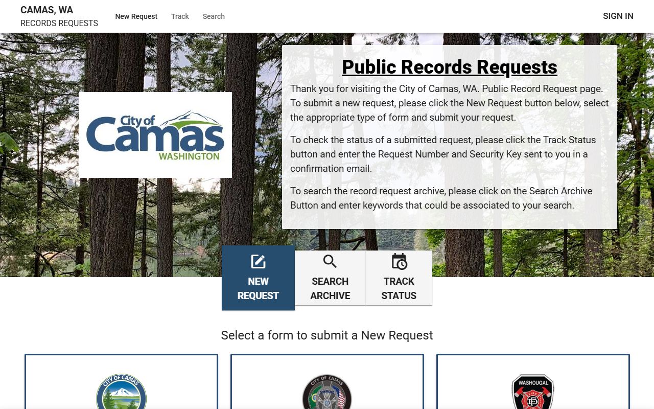 Camas JustFOIA public records portal