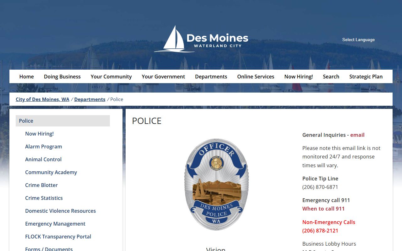 Des Moines Police Department page