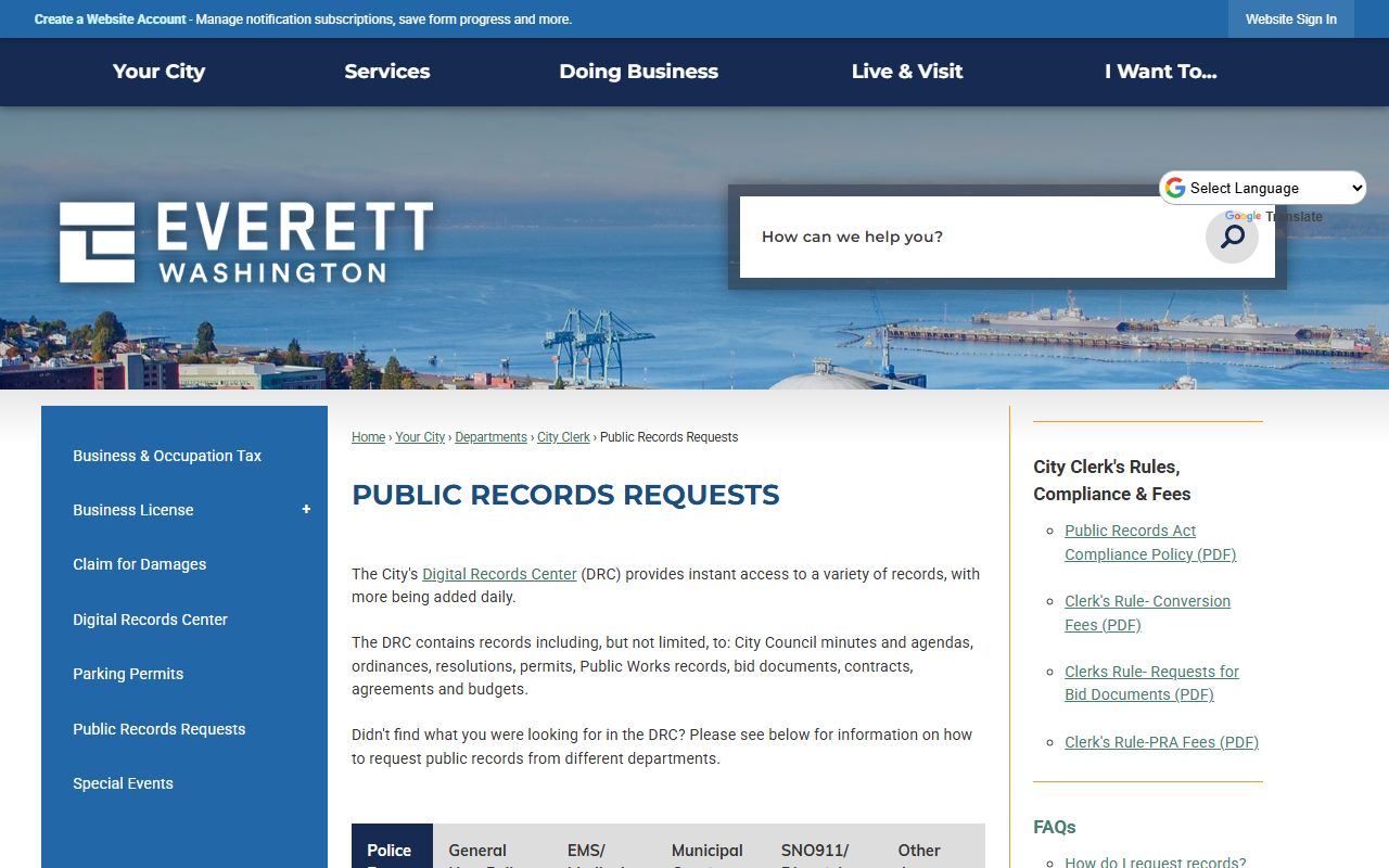 City of Everett public records requests page