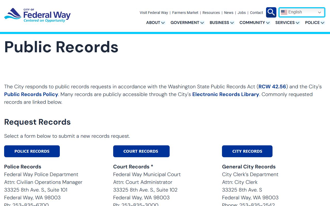 Federal Way public records request page