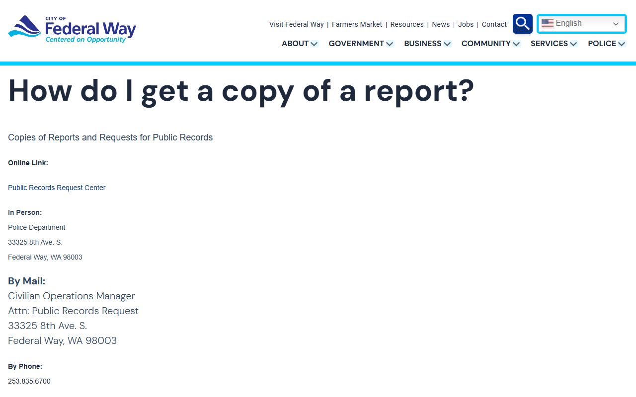 Federal Way how to get a copy of a police report
