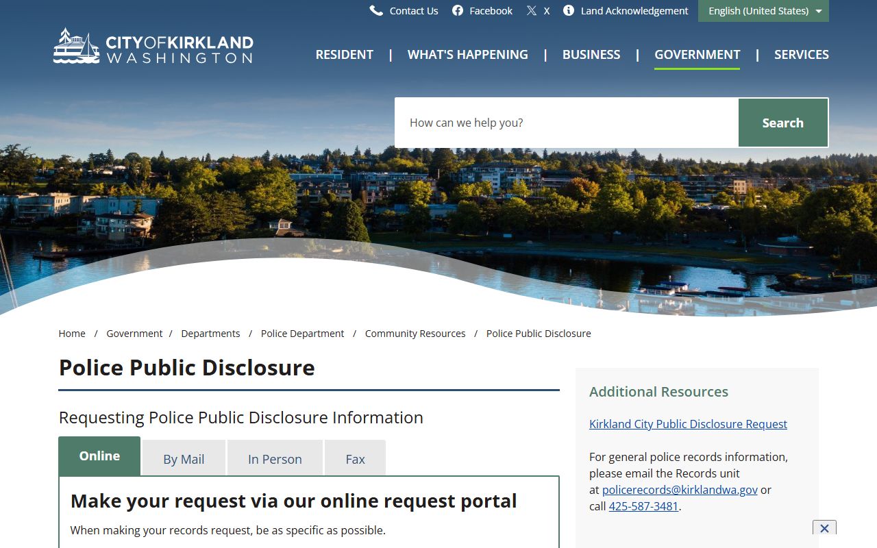 Kirkland Police Public Disclosure page
