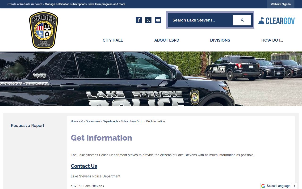 Lake Stevens Police Department records and information page