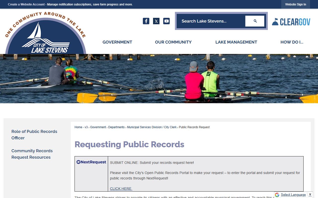 Lake Stevens public records request portal using NextRequest