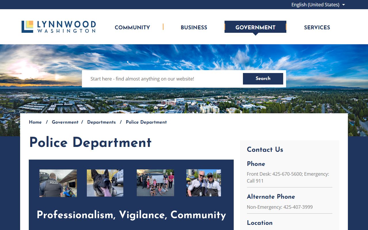 Lynnwood Police Department main page