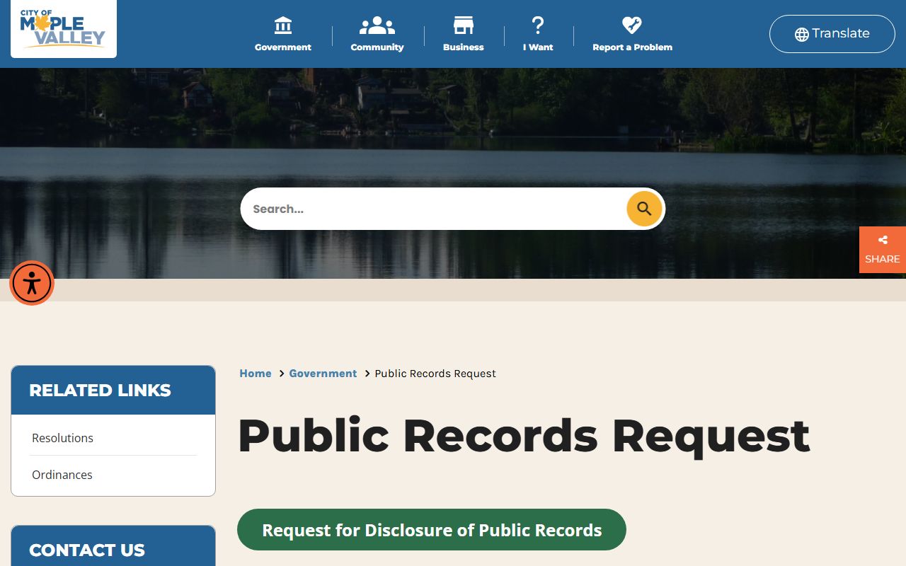 Maple Valley public records request page