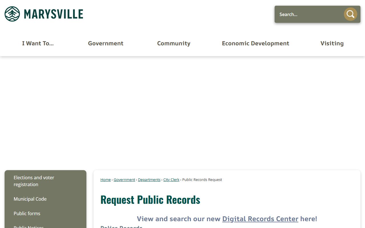 Marysville public records request page