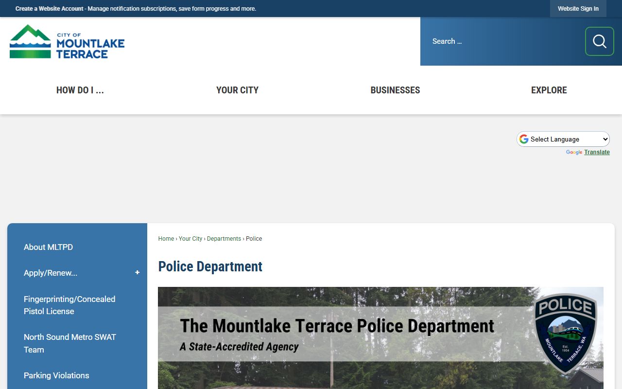 Mountlake Terrace Police Department records portal