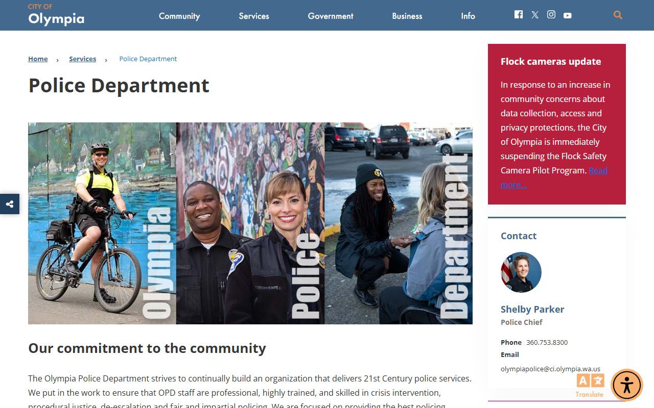 Olympia Police Department main page