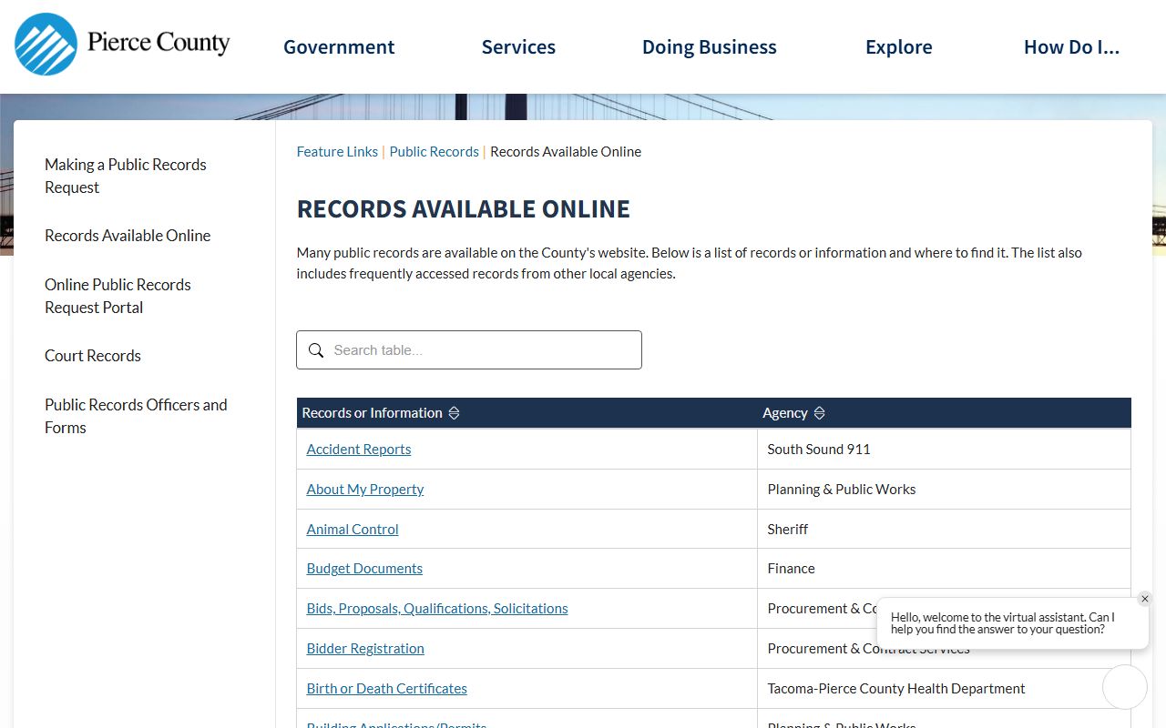 Pierce County records available online portal