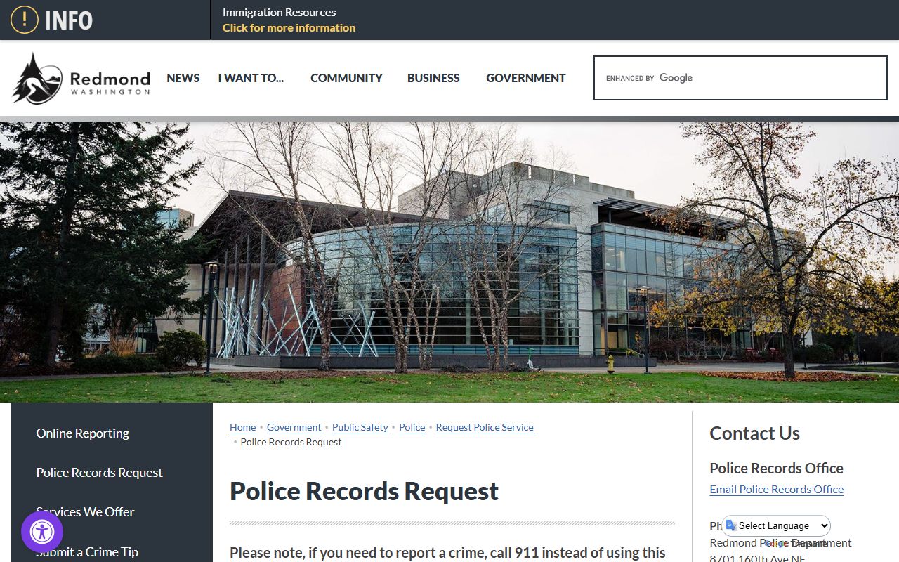 Redmond Police Department records request portal