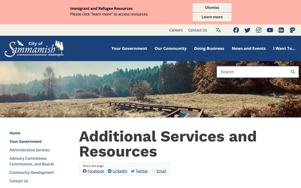 Sammamish police services page showing King County Sheriff contract for police records