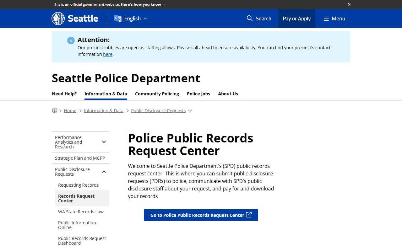 Seattle Police Department public records request center portal