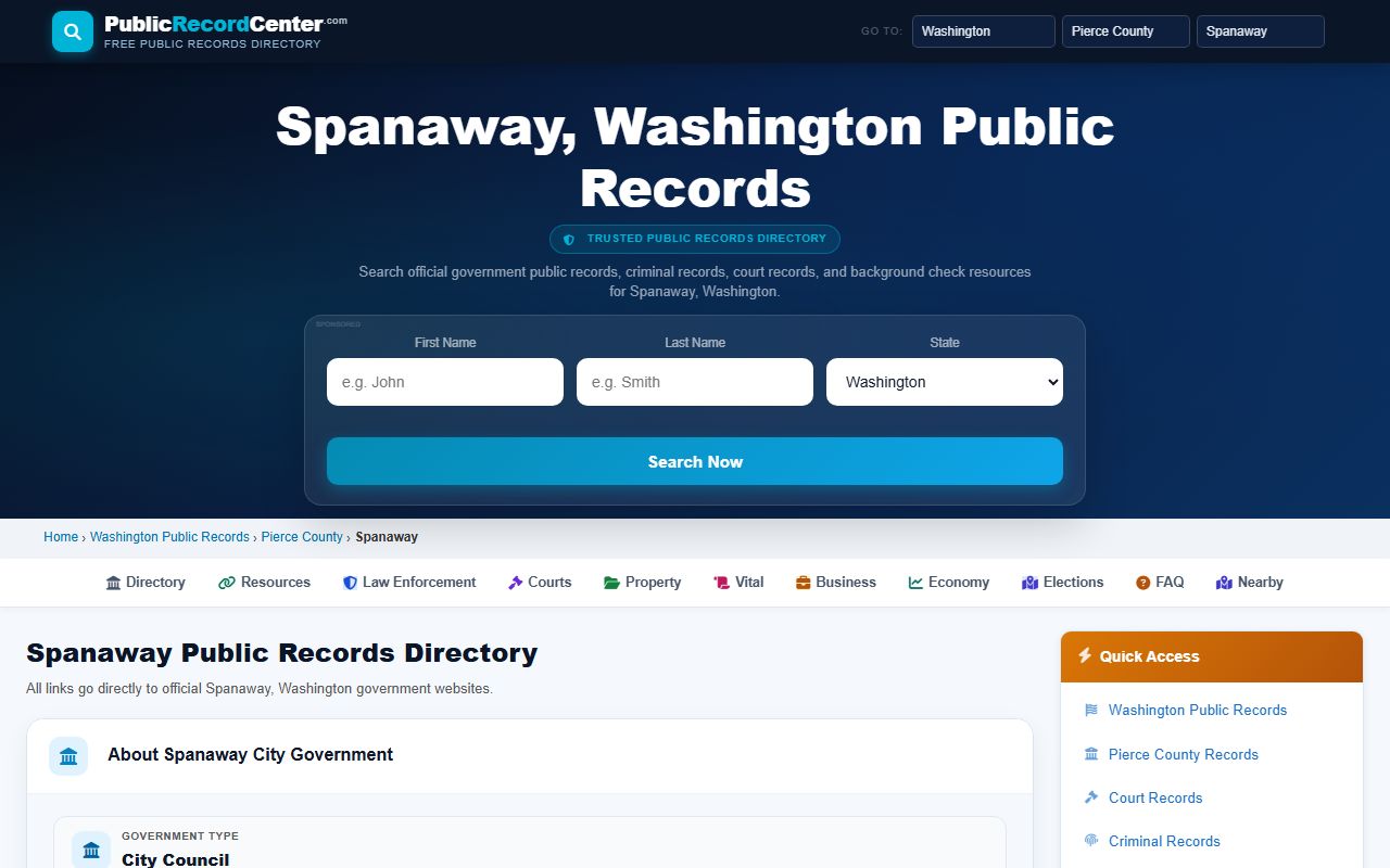 Pierce County public records request portal covering Spanaway police records