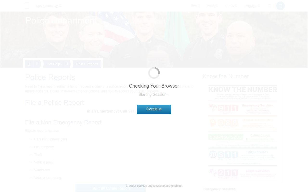 Spokane Police Department police reports and records request page