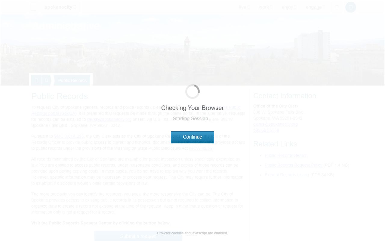 City of Spokane GovQA public records request portal