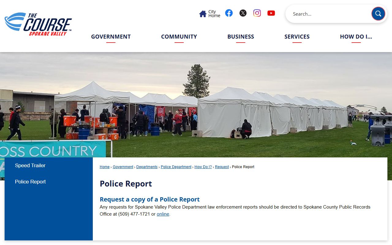 Spokane Valley Police Department police report request page