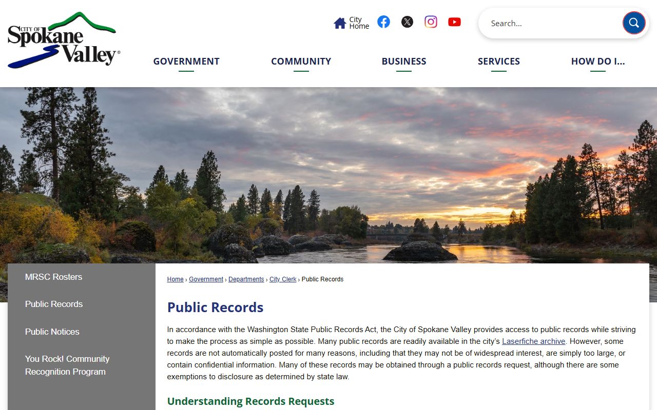 City of Spokane Valley public records request information page