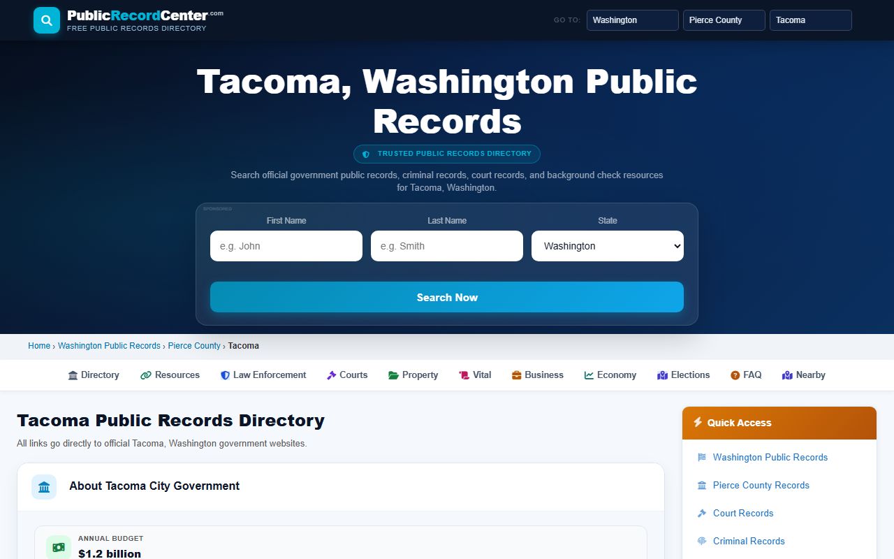 City of Tacoma public records portal for police and city records