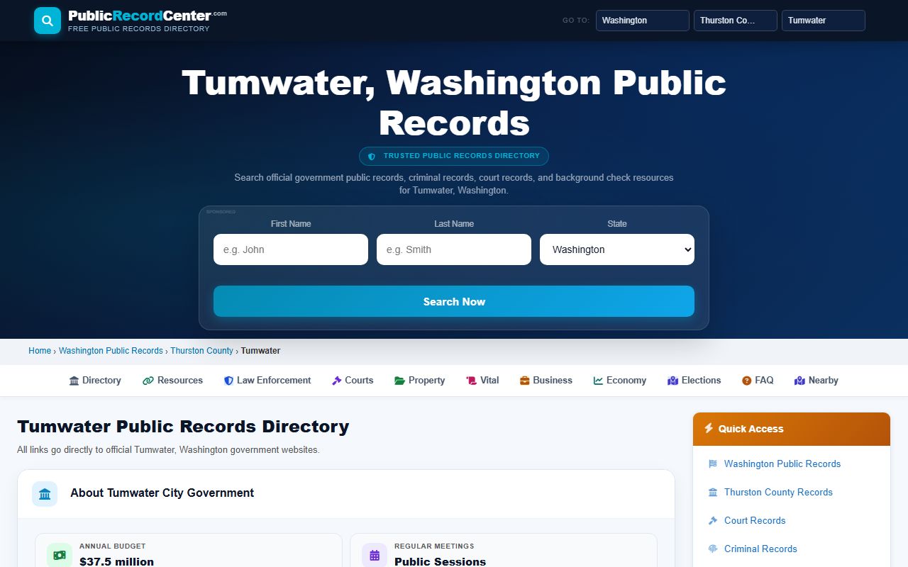 Tumwater Police Department records and reporting page for public records requests