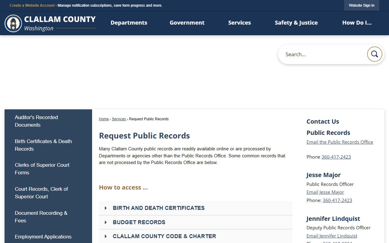 Clallam County public records request page