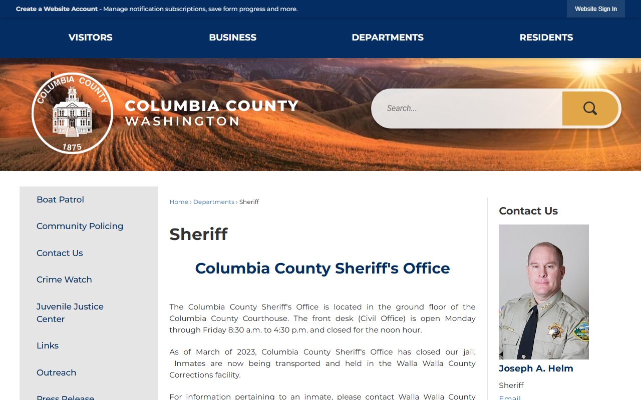 Columbia County Sheriff's Office public records and services page