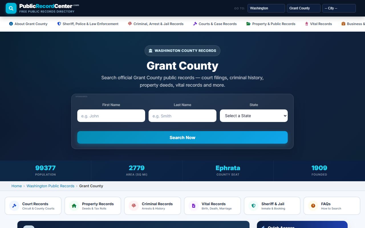 Grant County police records and arrest records unit