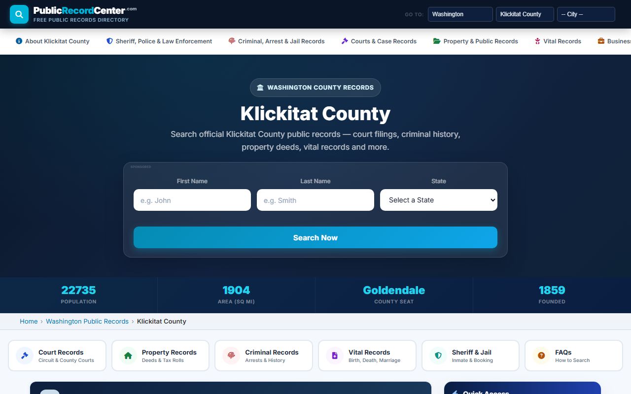 Klickitat County records request page for all divisions