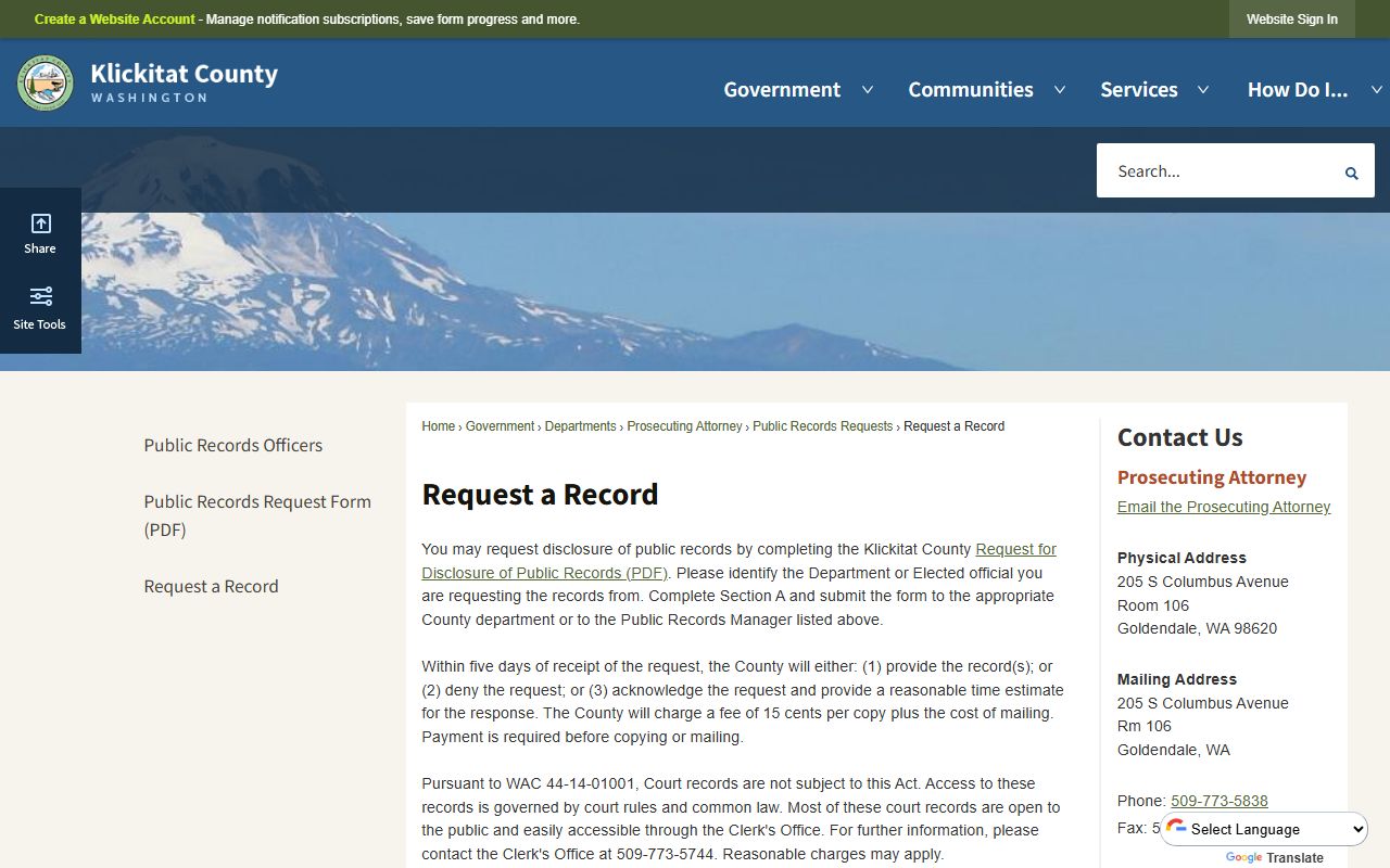 Klickitat County public records request form