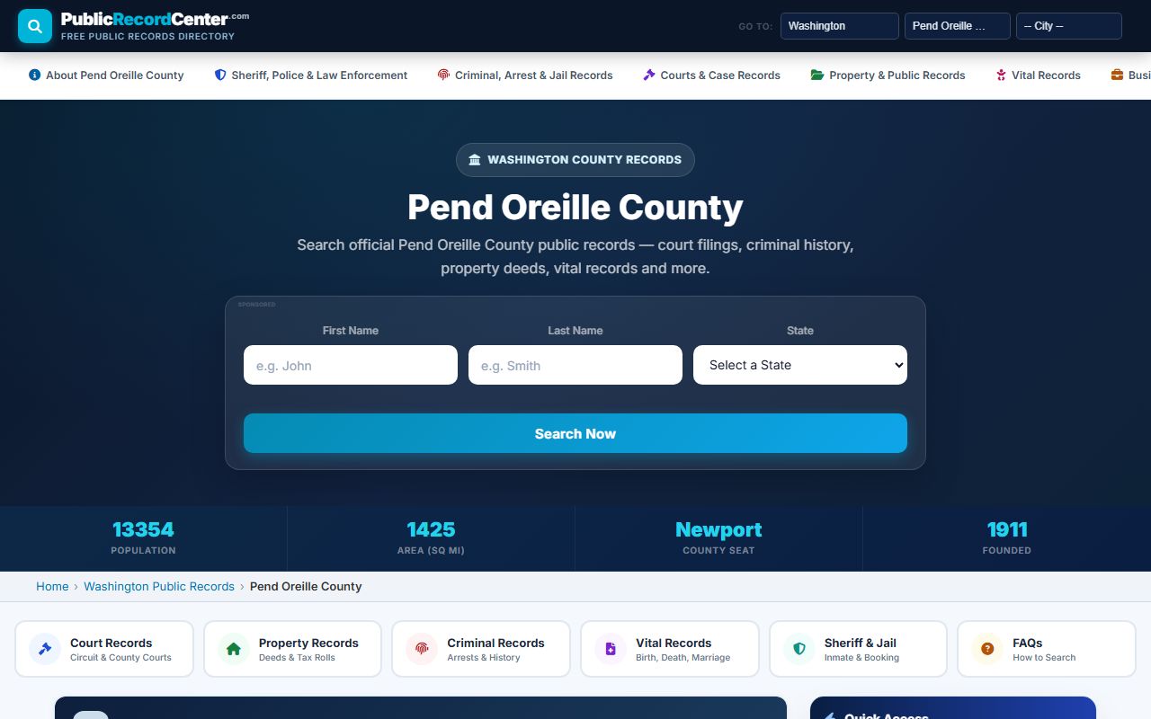 Pend Oreille County Sheriff's Office police records request page