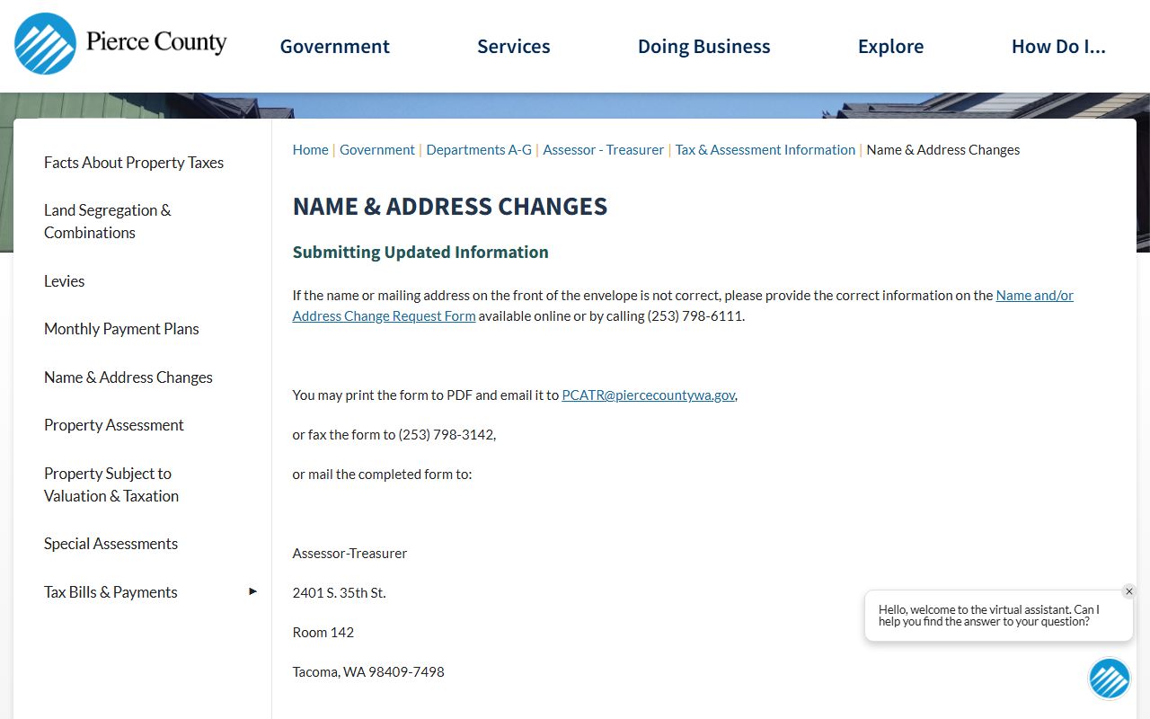 Pierce County records requests page listing available records types and how to access different categories of public records