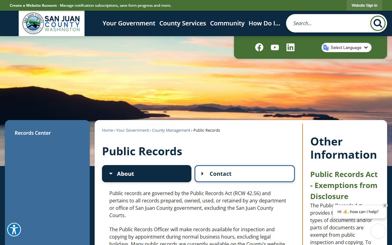 San Juan County public records request page for police records