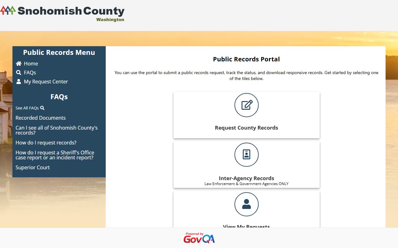 Snohomish County Sheriff's Office public records request portal for police records