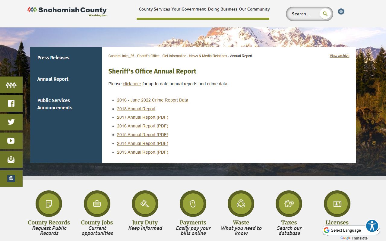 Snohomish County Sheriff's Office providing law enforcement and police records services