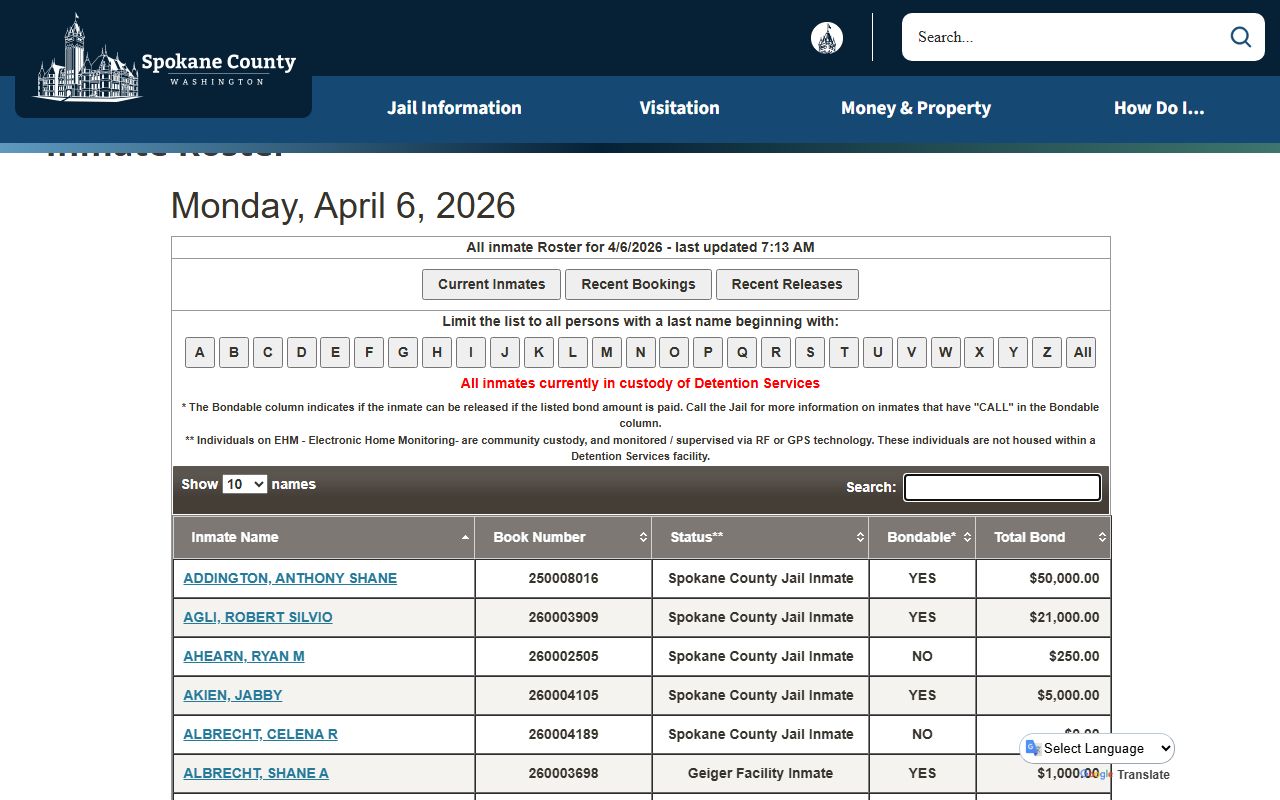 Spokane County public records request page for police records and Sheriff's Office