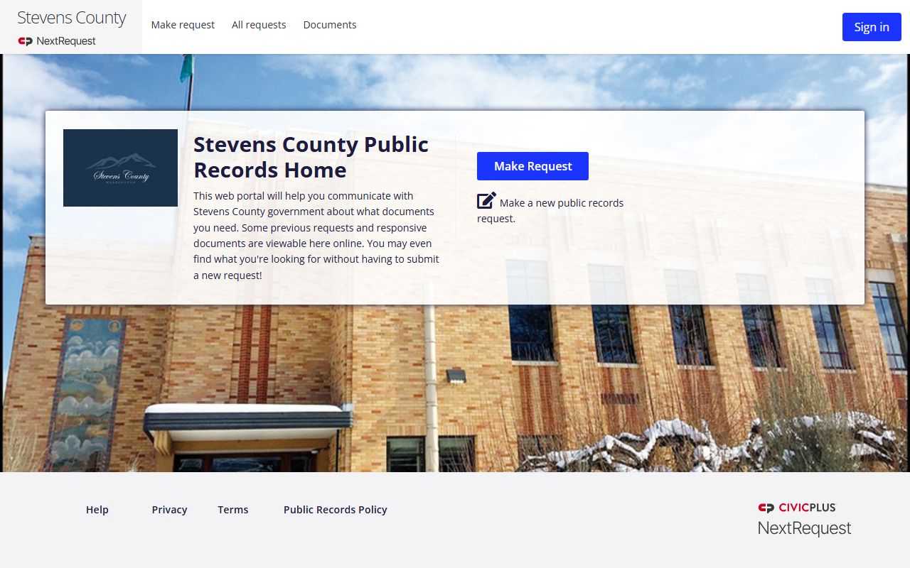 Stevens County NextRequest public records portal for police records