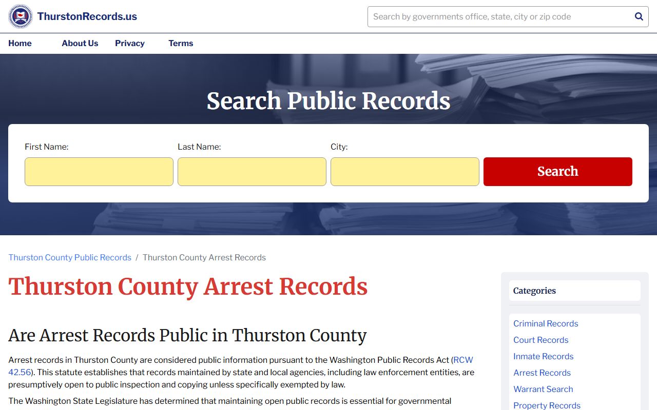 Thurston County public records request portal for police records