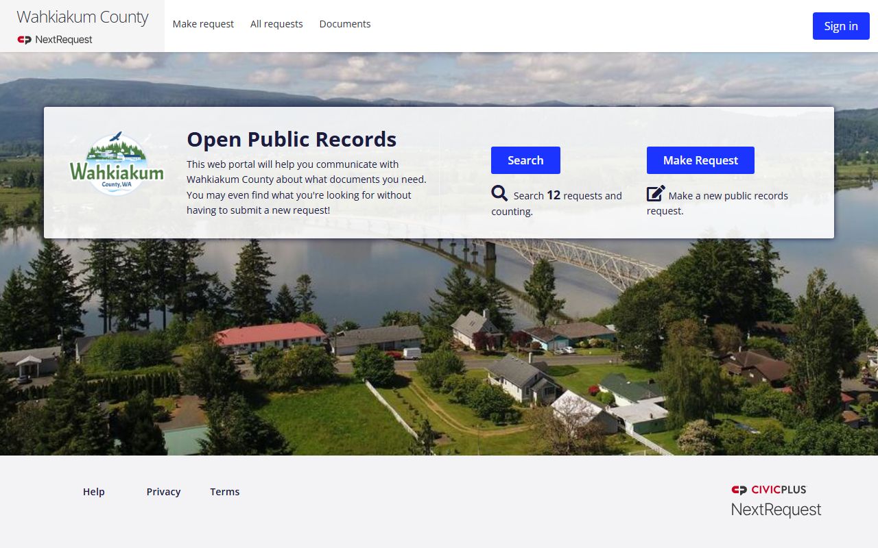Wahkiakum County NextRequest public records portal for police records and Sheriff's Office