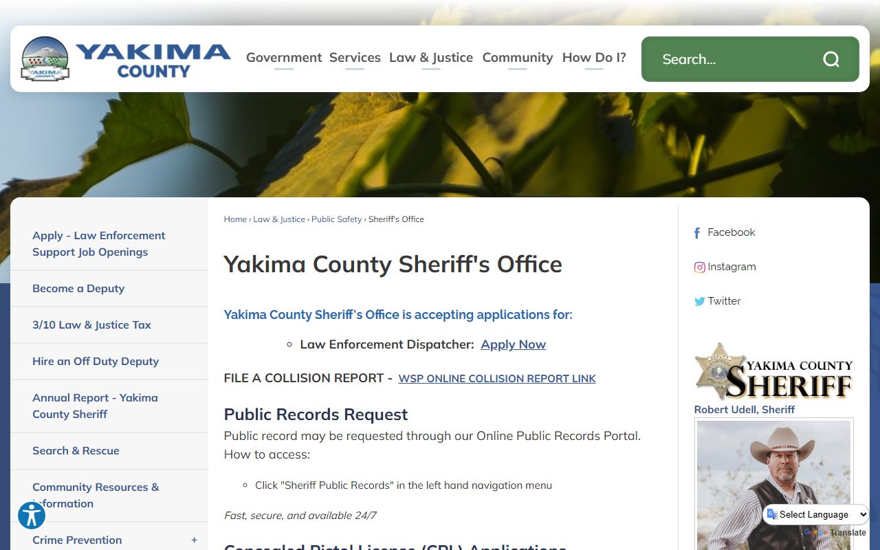 Yakima County Sheriff's Office providing law enforcement and public records services