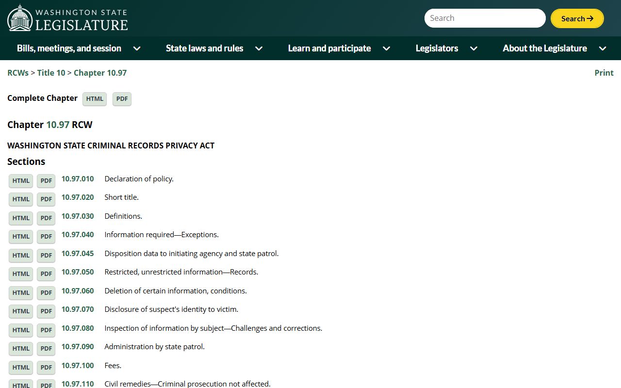 RCW 10.97 Washington Criminal Records Privacy Act for police records access