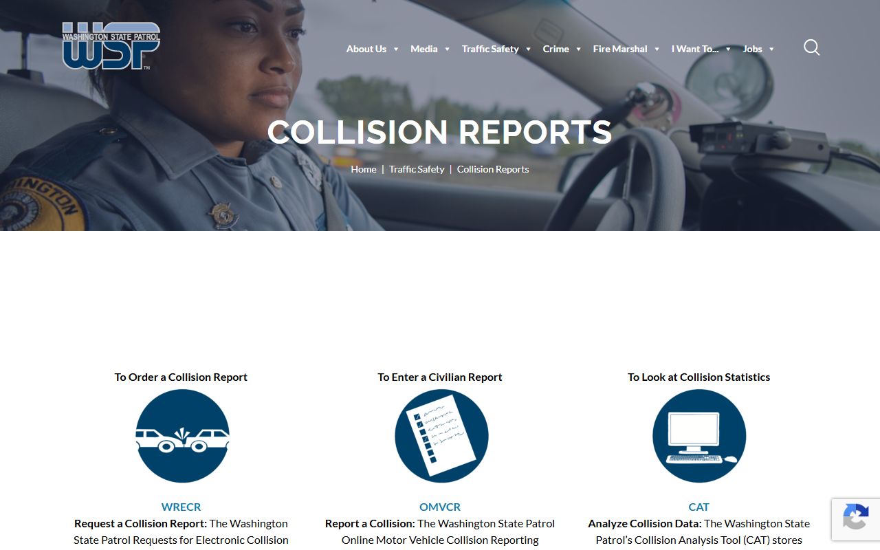 Washington State Patrol collision records WRECR system for traffic police reports