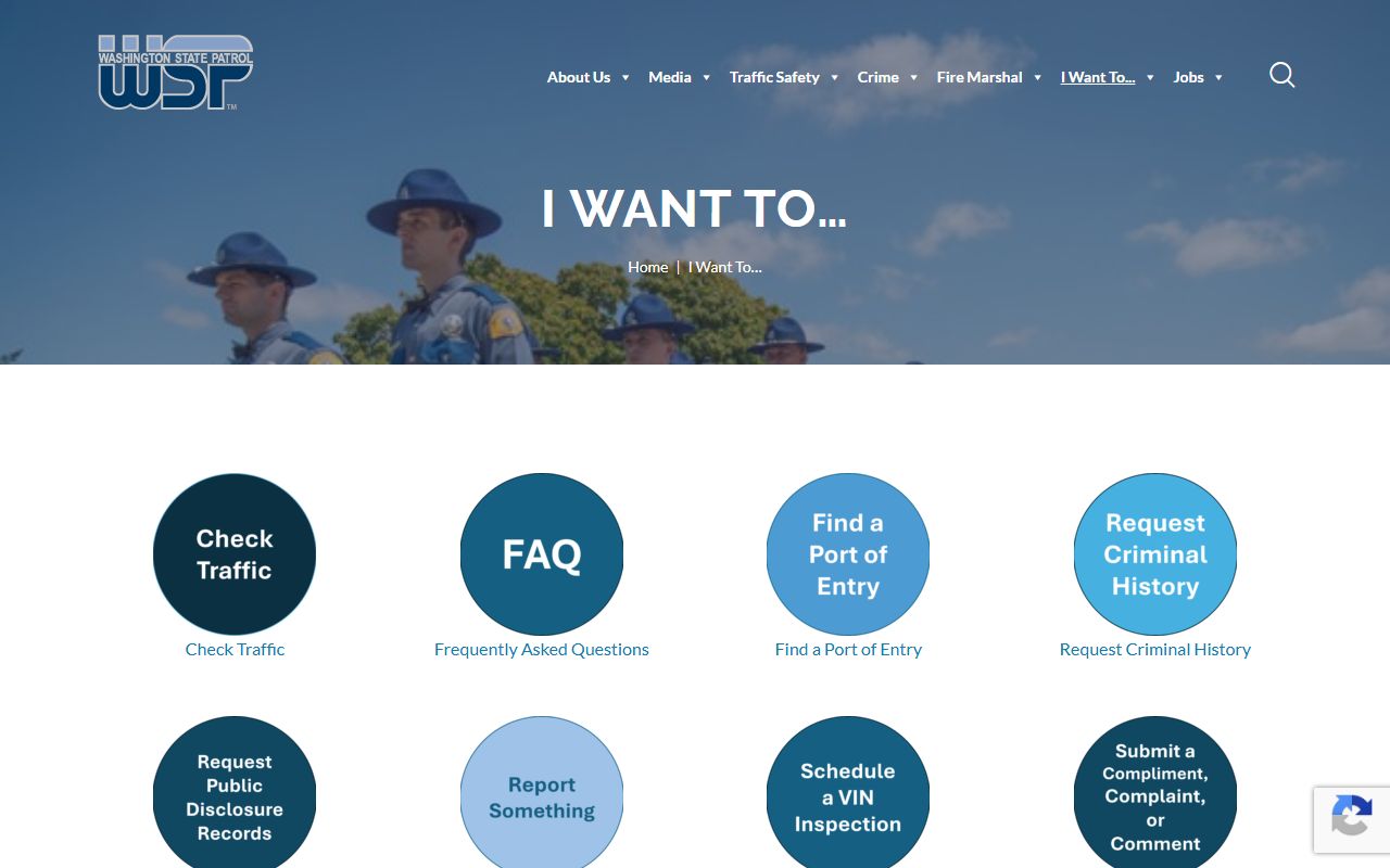 Washington State Patrol I Want To services portal for police records requests