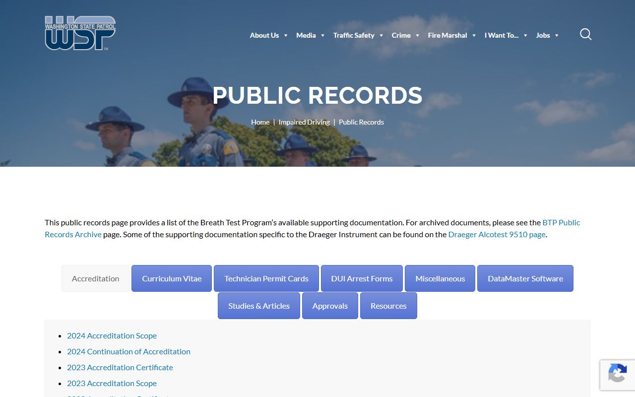 Washington State Patrol public disclosure records request portal for police records